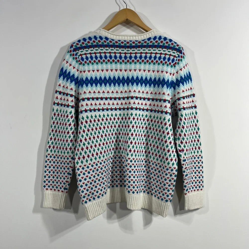 Lands End Fair Isle Crew Neck Sweater Cotton Wool Blend Women XL Multi Color Ski - Picture 4 of 9